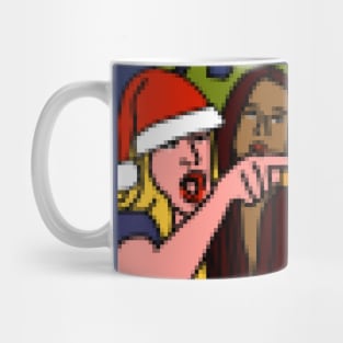 Christmas Woman Yelling at Cat Meme Pixelart Mug